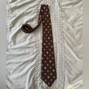 Chloe Silk Neck Tie Geometric Designer Brown Gold Polka Dot Vintage